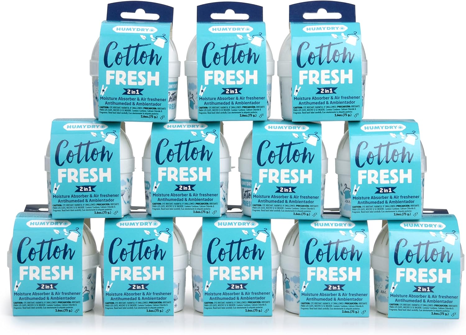 HUMYDRY® - Pack of 12 Mini Units - Dehumidifier and Air Freshener - 2.6 oz - Absorbs Moisture - Prevents Odors - Fresh Cotton Scent - For Spaces up to 100 sq. ft.