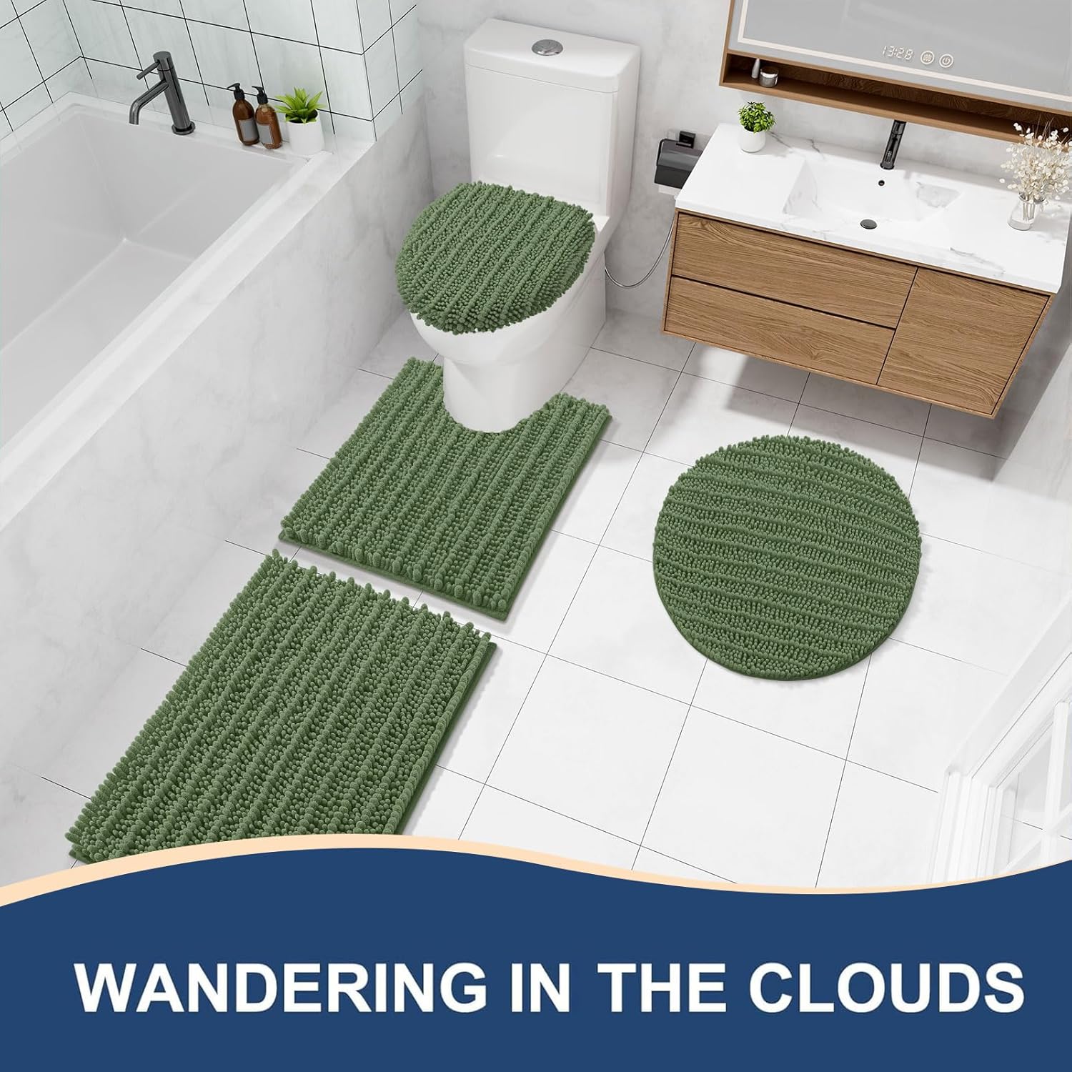 Arotive Luxury Bathroom Rugs 34x21, Extra Soft Thick Absorbent Shaggy Chenille Bath Rugs, Non-Slip Machine Wash Dry, Bath Mats for Bathroom Floor, Tub and Shower, Home Decor Accessories, Olive Green