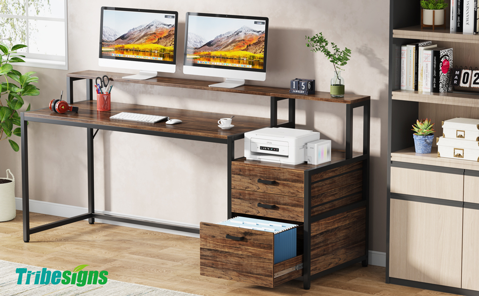 Amazon.com: Tribesigns 63 Inch Computer Desk with File Drawer