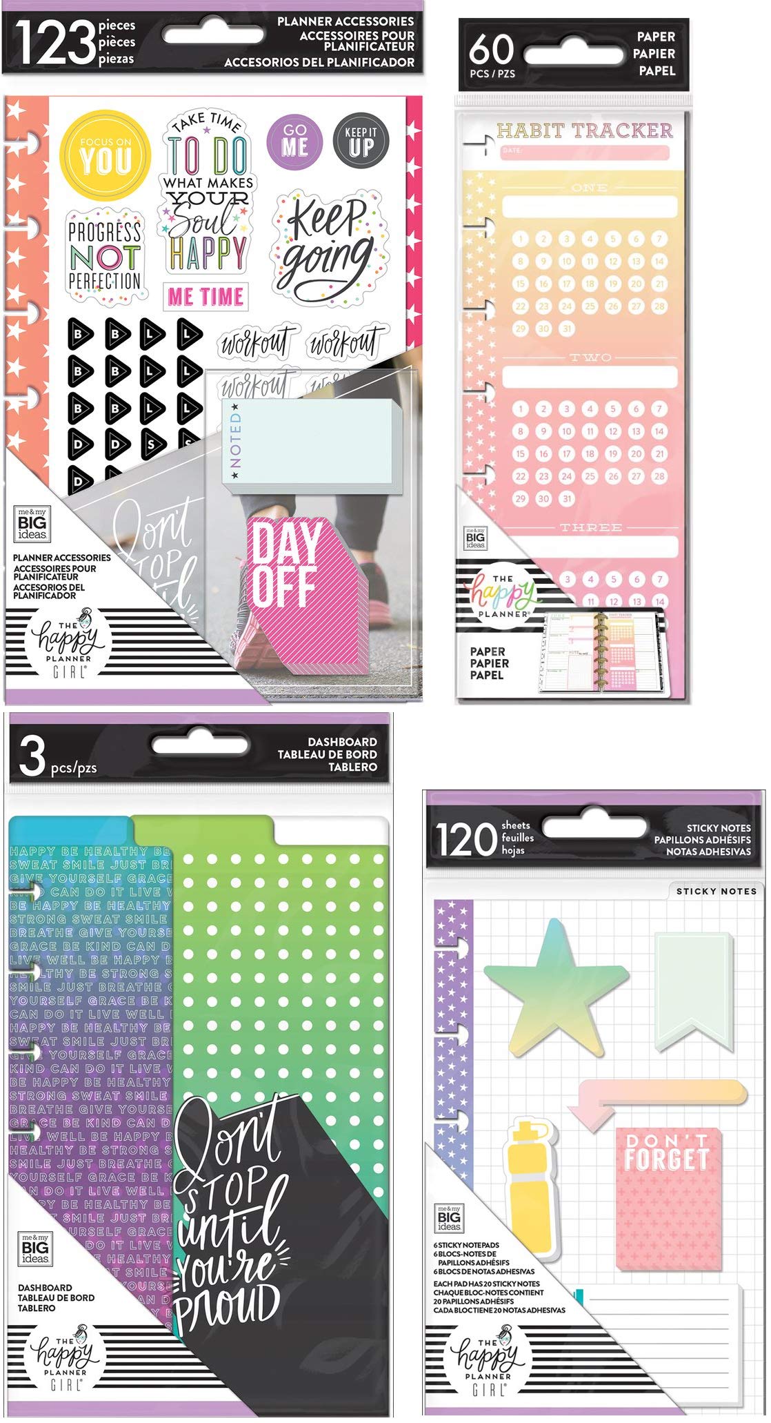 Mini Happy Planner Healthy Hero Set - Dashboards, Pocket Folders, Stickers, Sticky Notes, Fill Paper and Half-Sheets - 4 Items