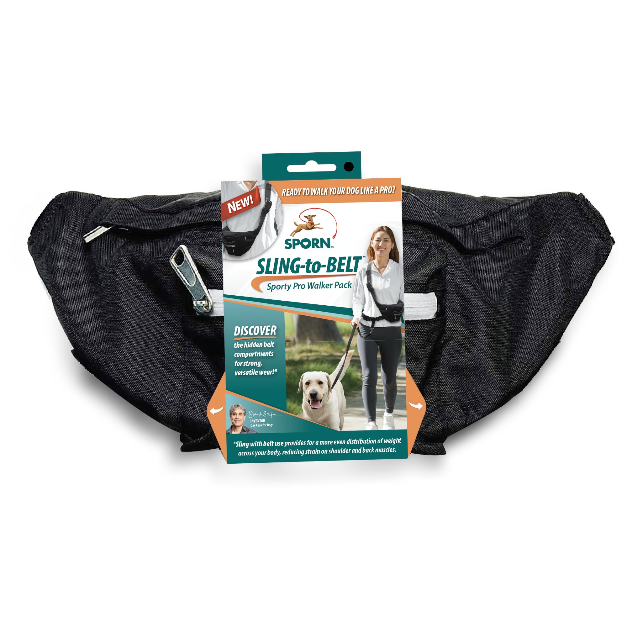 Sporn Sling-to-Belt – Pochette de dressage pour chien, sac à friandises respirant à double couture, sac banane pour la marche, la randonnée et la course à pied, supporte plus de 200 kg, noir