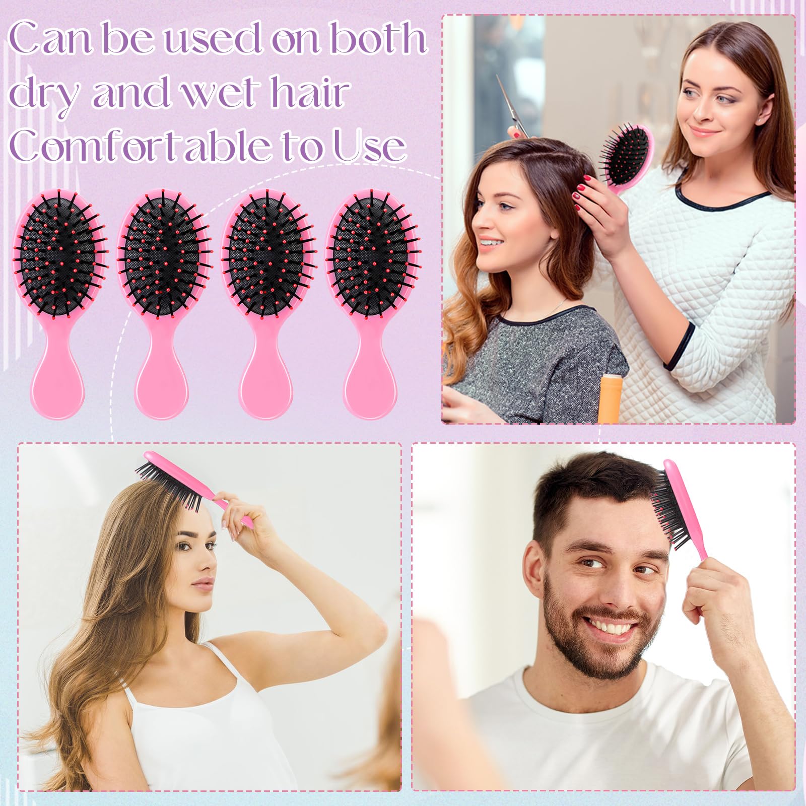 Paquete de 36 mini cepillos desenredantes para cabello húmedo y seco, cepillos desenredantes de chorro para niños pequeños, cepillo de cerdas suaves, cepillo de viaje para mujeres y niñas, cabello