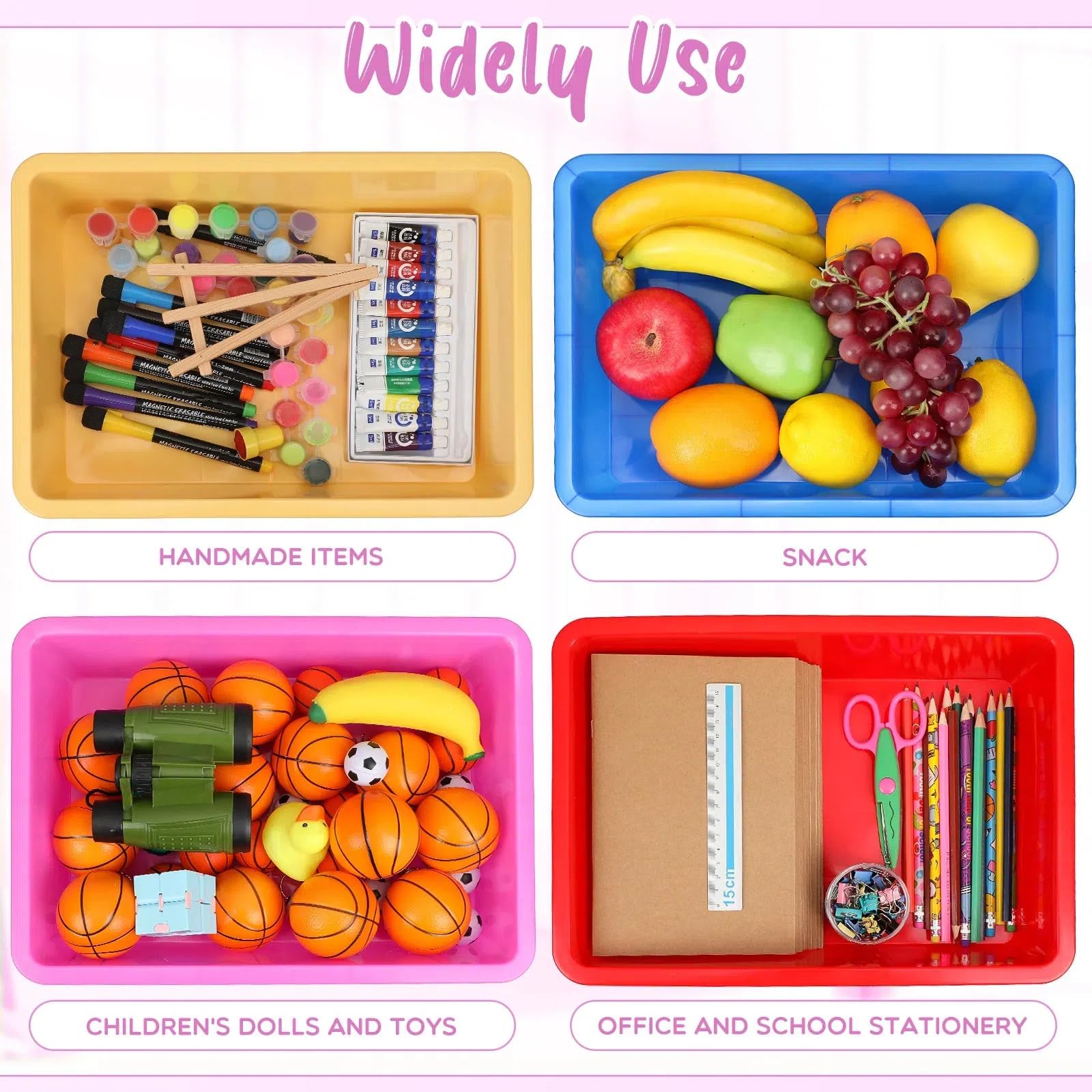 24 Stück PapierOrganizer, Briefgröße, flache Aufbewahrungstablett, buntes Kunststoff, zum Einschieben, Klassenzimmer, Aktenhalter, Körbe für Klassenzimmer, Büro, Lehrer, Buch, Schulbedarf und