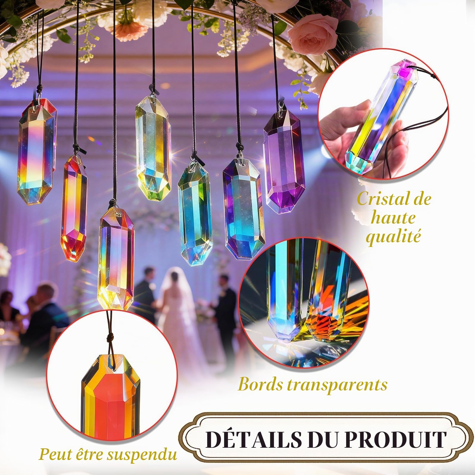 7 pièces Ensemble de Cristal Attrape-Soleil, Cristal de Verre de 76 mm à Suspendre, Prisme Suncatcher Arc-en-Ciel, décoration de fenêtre à Suspendre pour décoration de Balcon de