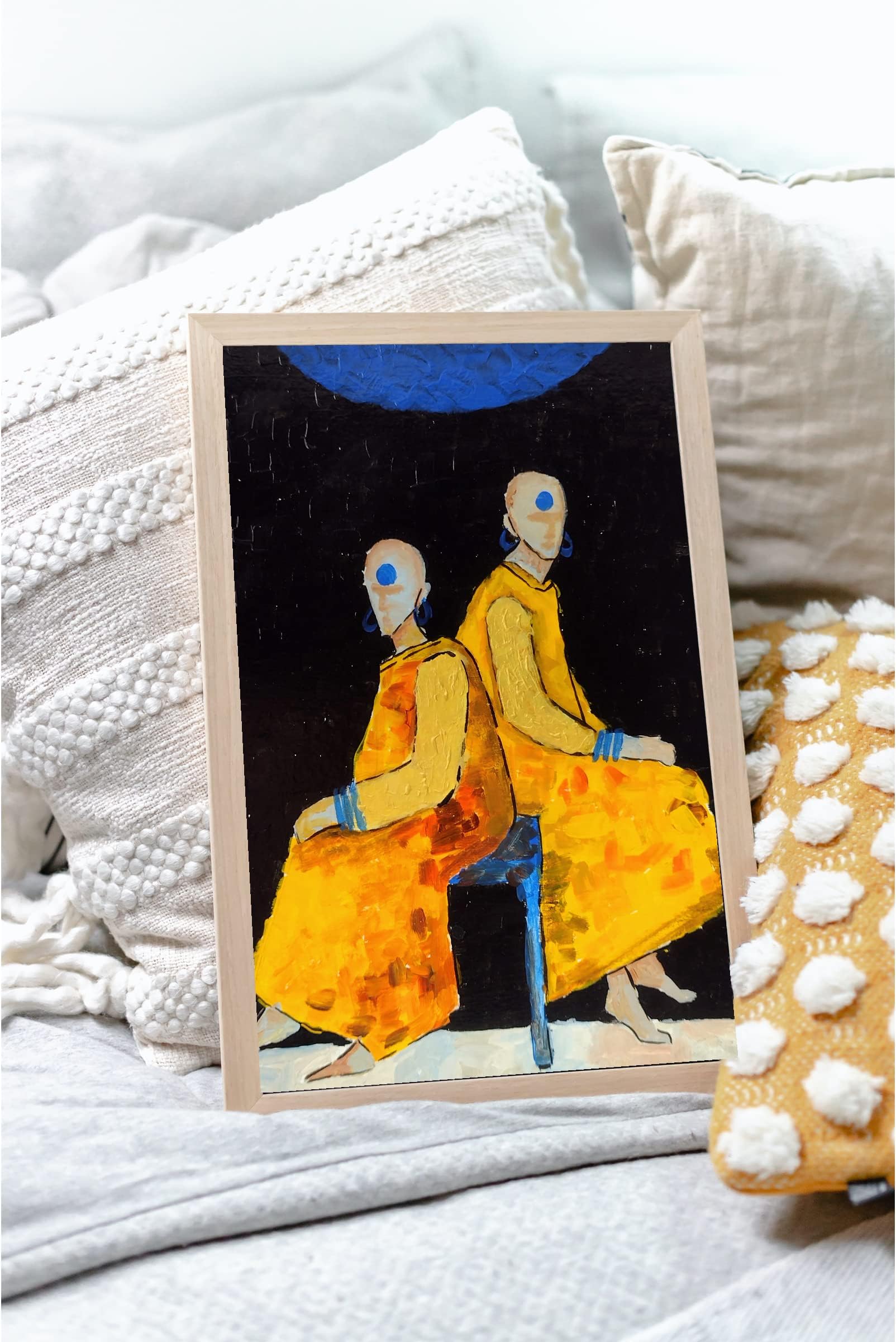Riya'z- Women in golden Art Framed Art Prints Painting, museum quality art 6.5 ร 10.5 Inch Wall Decor - black/wooden Frame/Ready to Hang