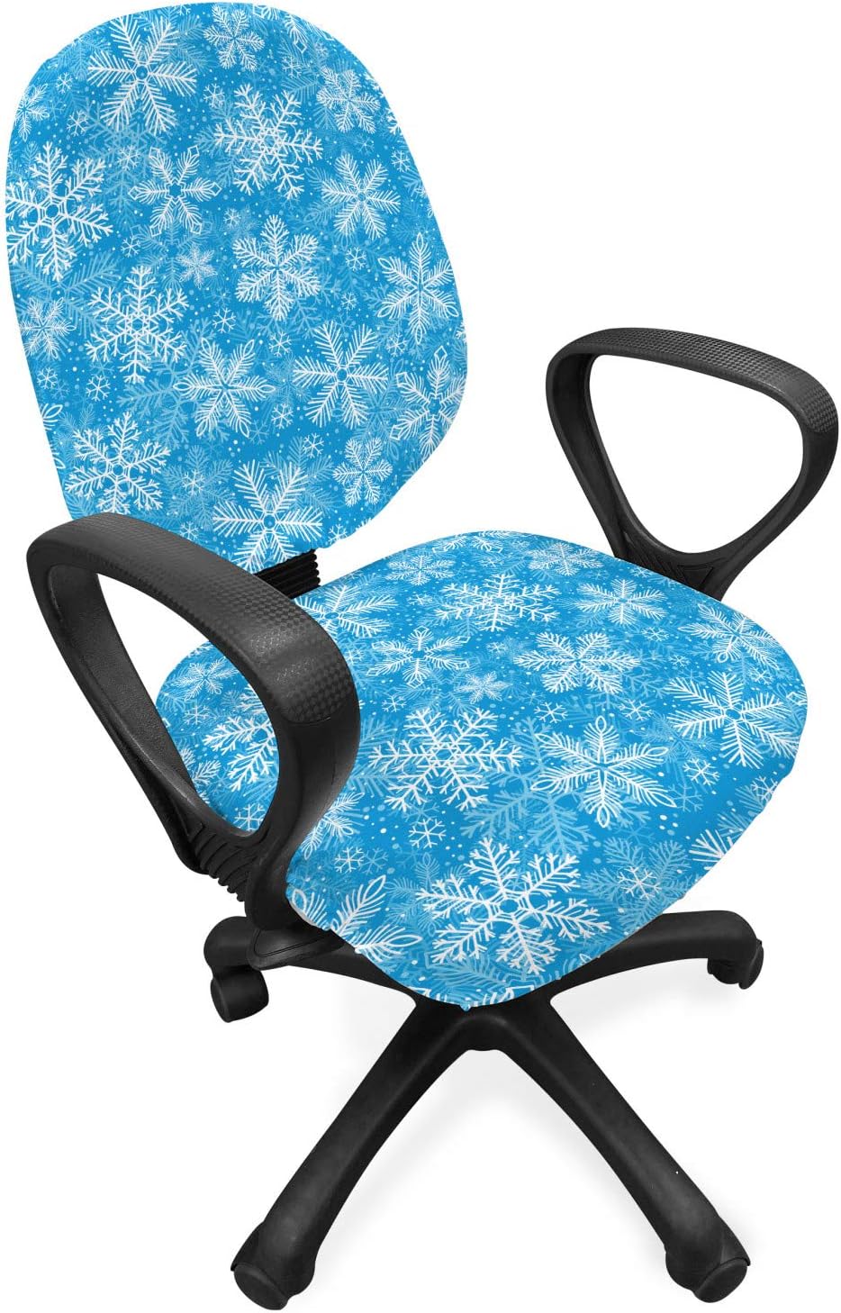 Lunarable Snowflake Office Chair Slipcover, Fluffy Snowy Pattern New Years Eve Christmas Noel Illustration, Protective Stretch Decorative Fabric Cover, Standard Size, Azure Blue