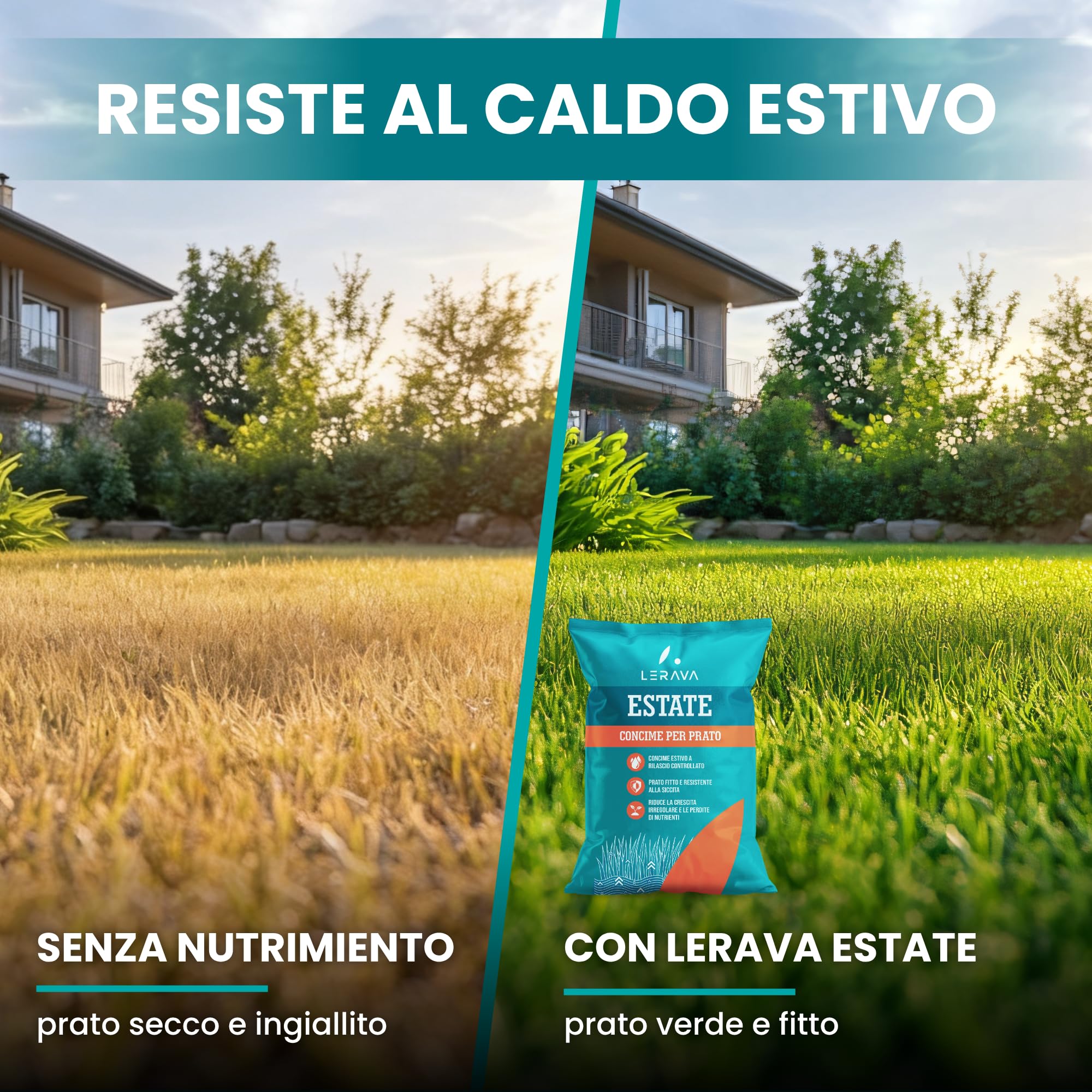 LERAVA Concime prato estate 70m² - Fertilizzante azoto lunga durata resistenza siccità
