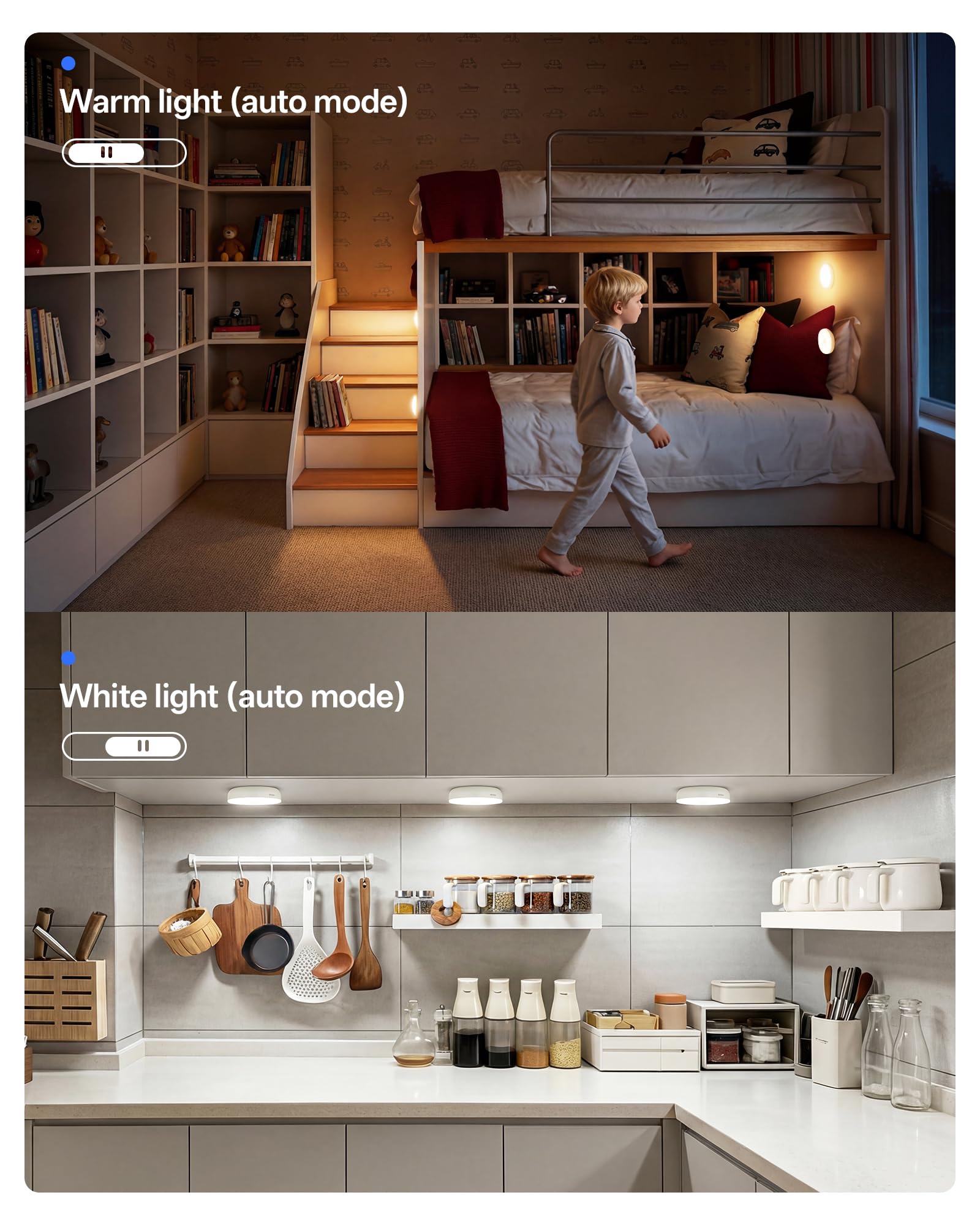 Homelist Motion Sensor Lights Indoor,6 Pack Wireless LED Rechargeable Magnetic Stick on Wall Night Light,Battery Operated USB Charging,Stair, Corridors, Closet, Kitchen Light Under Cabinets Puck Light — view 5