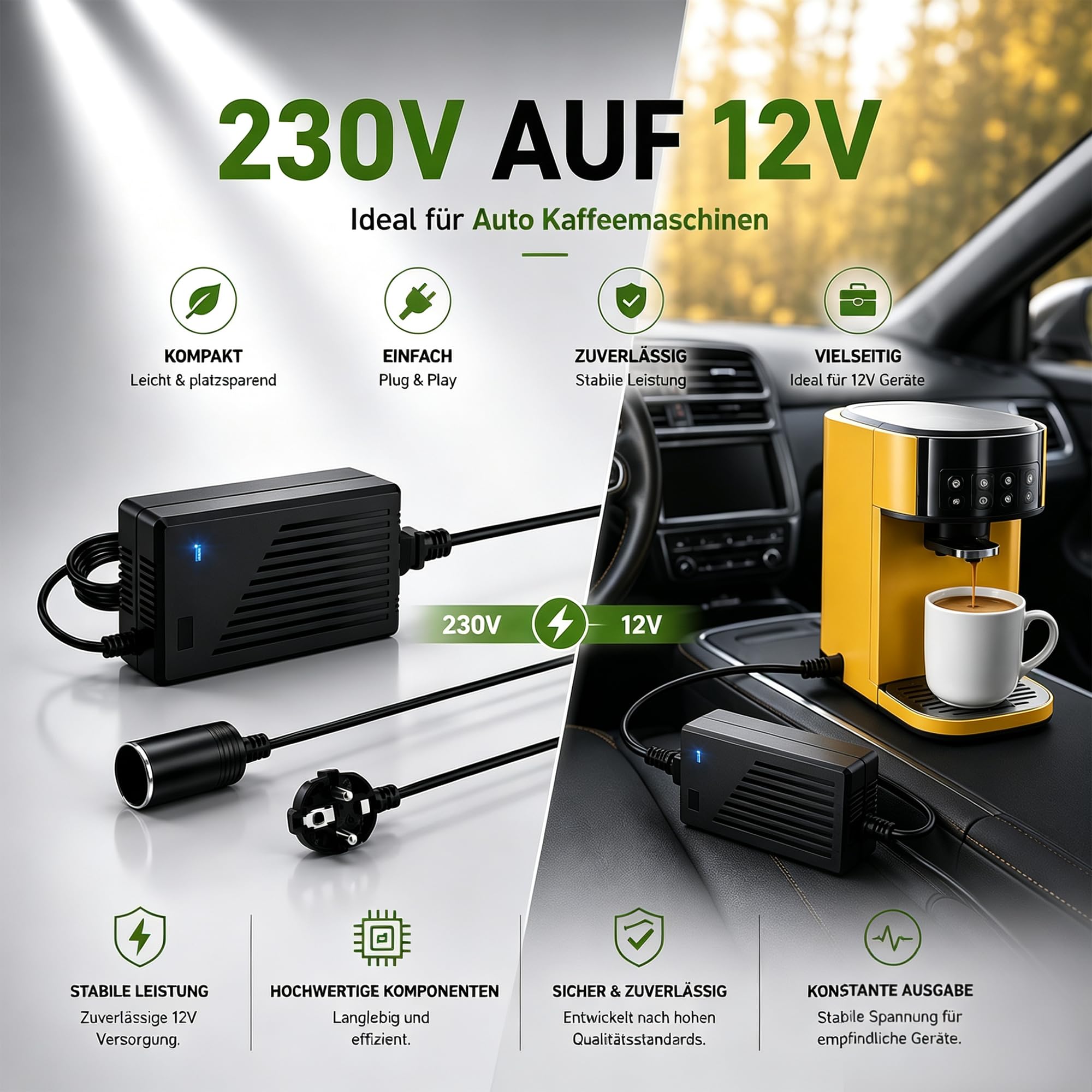 RGBer® | Convertisseur Transformateur 220V 12V | 15A 180 W | Adaptateur Secteur pour Allume-Cigare, Prise Allume-Cigare