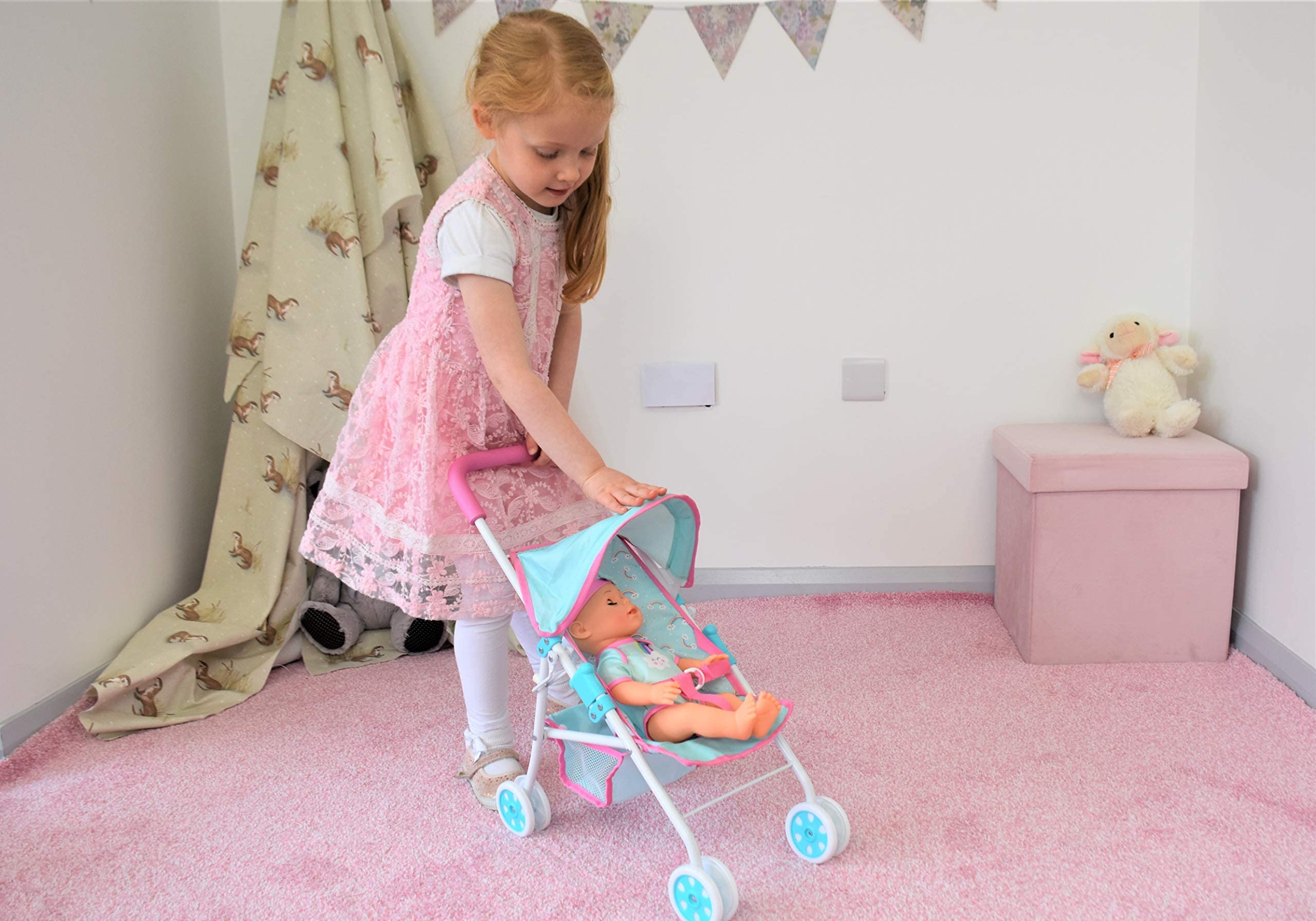 KOOKAMUNGA KIDS Baby Doll Stroller Easy Fold Pram with Retractable