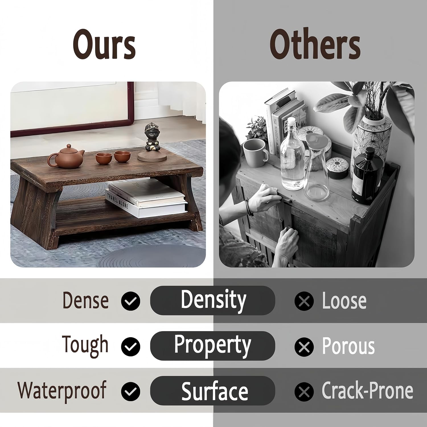 Small Altar Table,Coffee Tables,Hand Carved Natural Brown Wood Small Puja Table, Used in The Tea Table,Study Room,Yoga Room.IT is 23.6 Inches (L),11.6 Inches (W), 8 Inches (H)