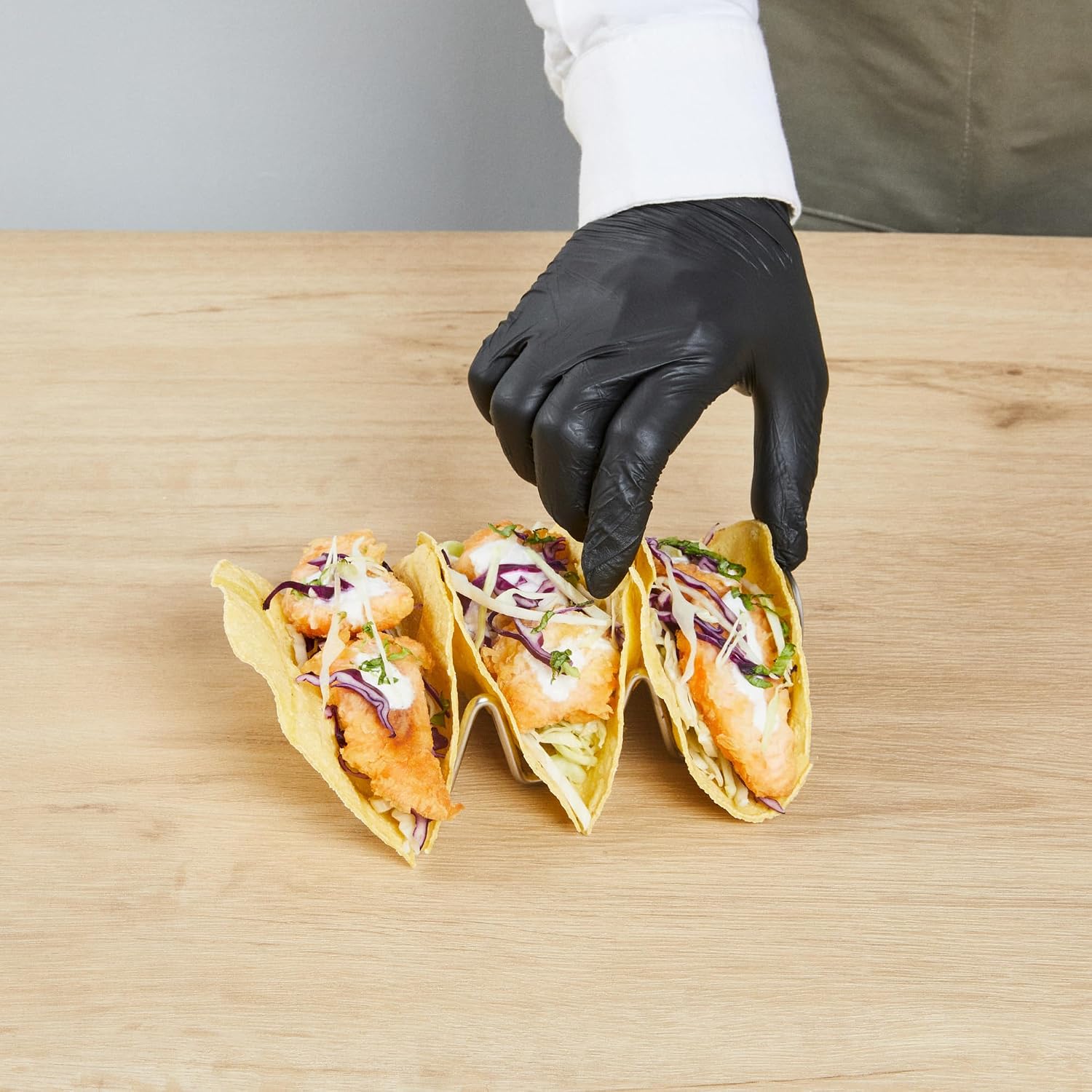 Restaurantware-6.7 Inch x 3.2 Inch Taco Stand, 1 Rectangle Taco Rank - Fits 3 Tacos, Reversible, Silver Stainless Steel Holder, Dishwasher Safe, For Hard Or Soft Shells