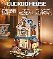 Vista 2 de Spilay Kit de casa en miniatura de bricolaje, kit de casa de muñecas con caja de música, casa de cuco 3D rompecabezas de madera para adultos