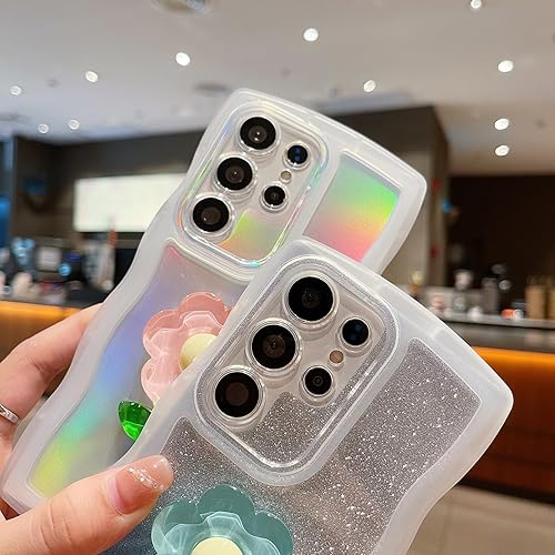 Miniatura 7 de Samsung Galaxy S23 Ultra 5G Phone Case Curly Wave  Clear Matte Case+Cute Lanyard+3D Flower+Sparkle Card Diverse DIY Women Girls Luxury Glitter