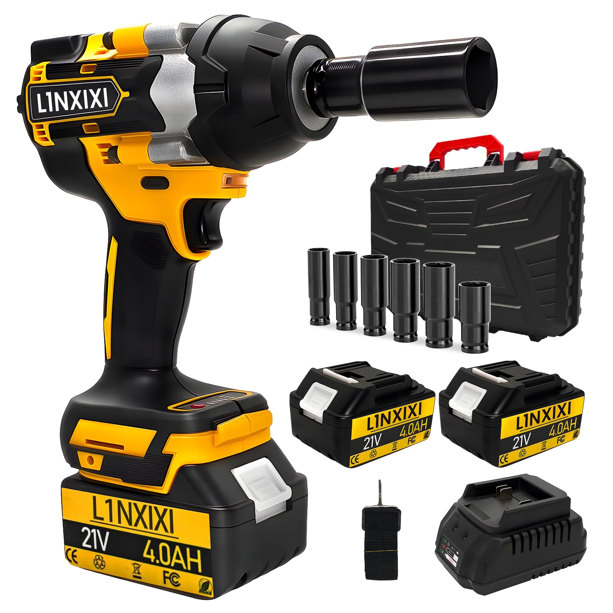 L1NXIXI 1/2 Cordless Impact Wrench, 1/2 Inch Impact Drive with Brushless Motor, 1000N.m(740Ft-Lbs), 3300PRM, Electric Impact Wrenches with Battery and