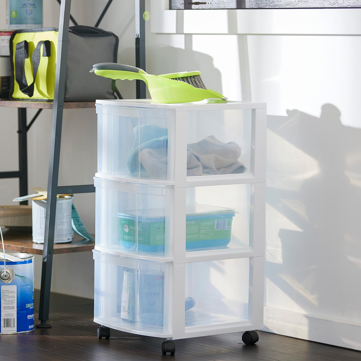 Gracious Living 3 Pack 3-Drawer Organizer Cart, Plastic Dresser with Wheels, 3 Tier Rolling Cart - Dorm Organizers and Storage Drawers, White