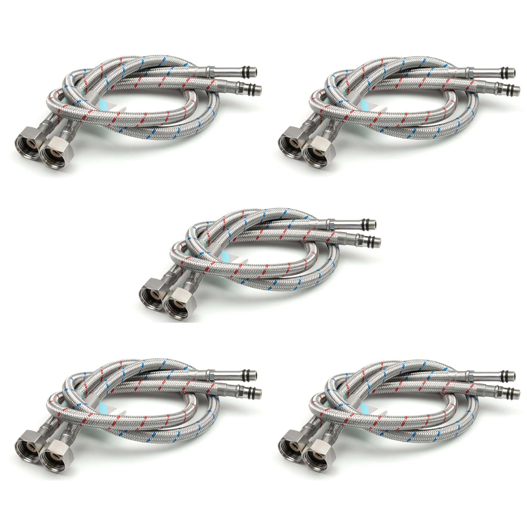 Xcel Home 10x M10 x1/2 Flexible Tap Connectors (600mm) | 10 Lengths | 5 Pairs of BSP Kitchen/Basin Monobloc Mixer Flexi Pipe Tails | Braided Stainless Steel