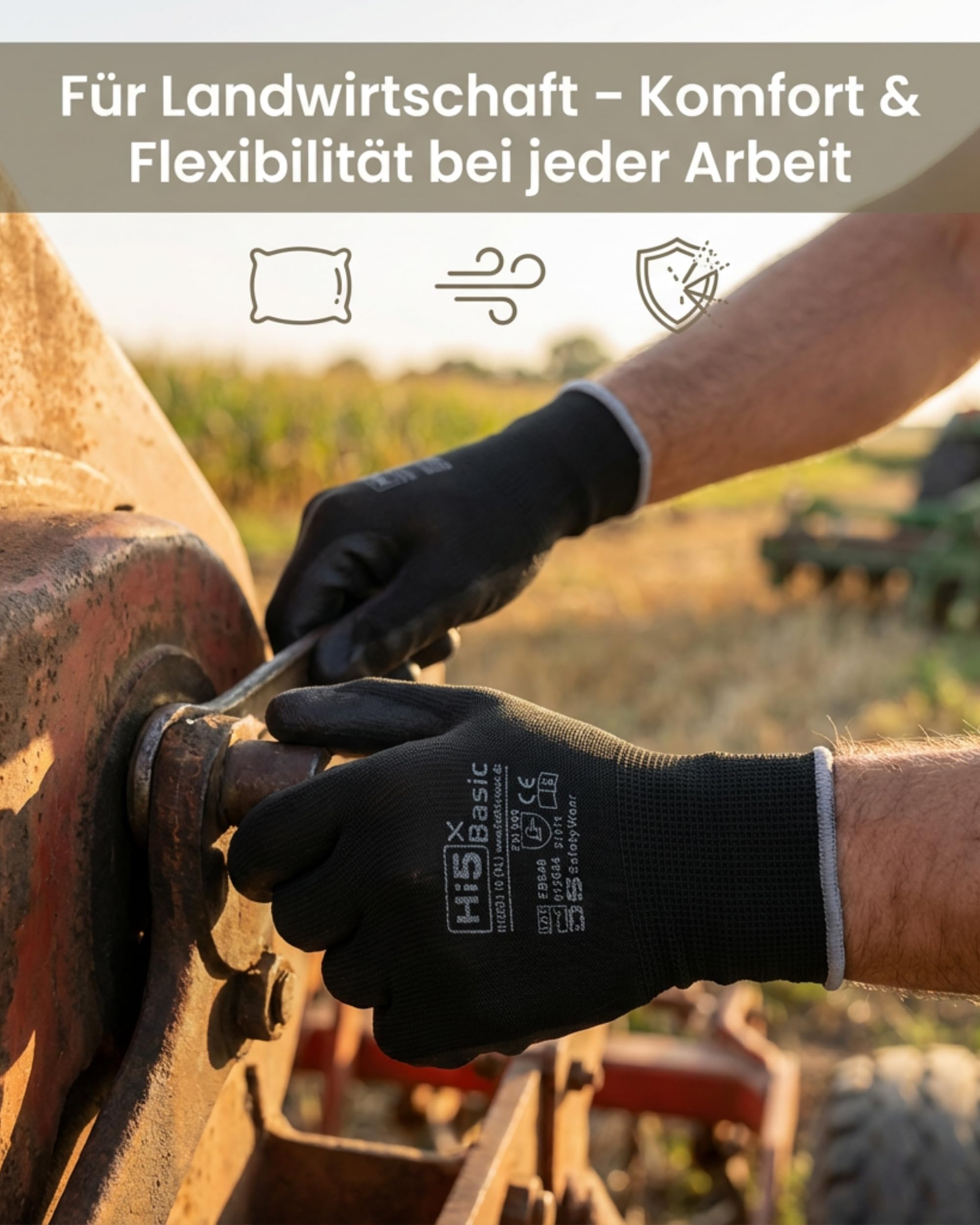 Hi5 X-Basic Arbeitshandschuhe – 13G Polyester – PU-Handflächenbeschichtung – ergonomisch & flexibel – EN 388:3131X – schwarz (S, 120, stück)