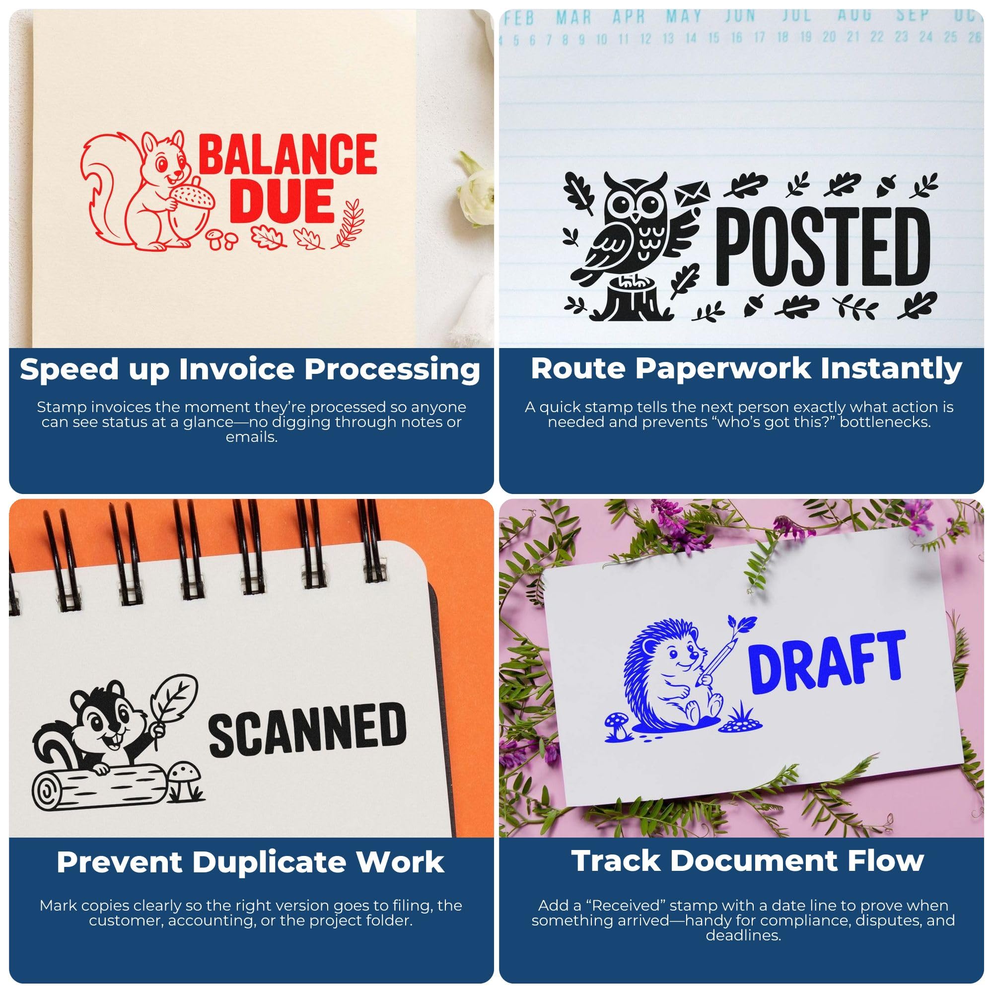 Rustic Foxy Parcel Badge Self-Inking Stamp for Etsy Shop Owners, Small Business Shipping Handmade Gifts; Fox Logo, Return Address, Kraft Mailer Branding: Small Slim Pre-inked 20124-Invoice