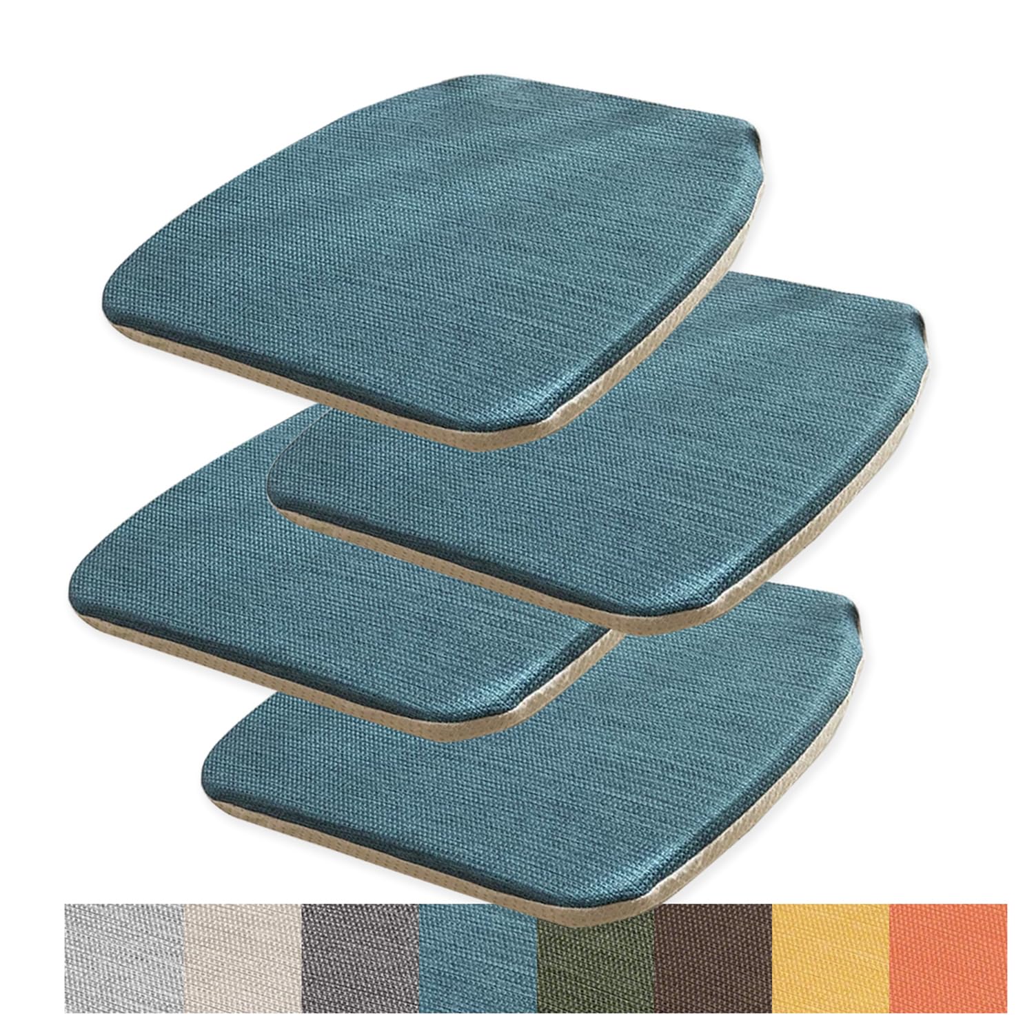 Set di 4 cuscini per sedia da pranzo, con laccetti, lavabile, rimovibile, in spugna, per cucina, giardino, ufficio, antiscivolo (39 x 40 x 3 cm, blu)