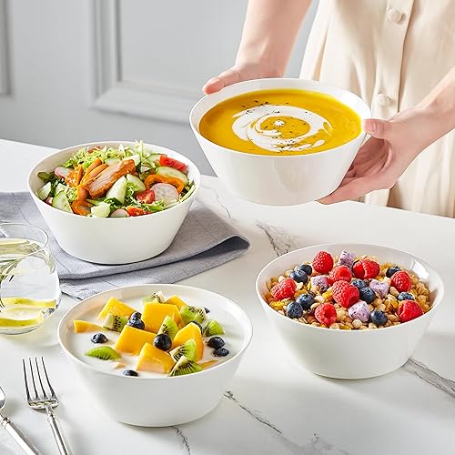 Miniatura 6 de MALACASA Juego de 4 cuencos de sopa de 35 onzas, cuencos de porcelana blanca, cuencos profundos para cocina, cuencos grandes de cerámica para sopa,