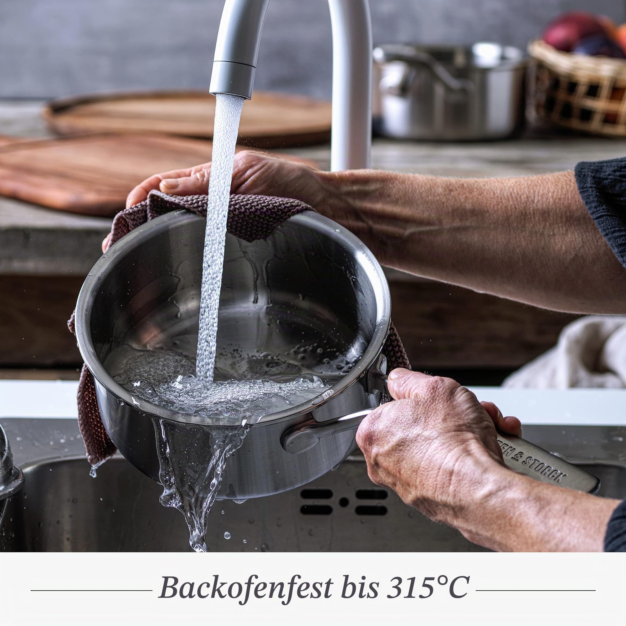 Merten & Storck Tri-Ply Edelstahl-Kochgeschirrset 8-teilig, Töpfe & Pfannen, Messskala, Tropffreier Schüttrand, Robuste Glasdeckel, Induktionsgeeignet, Backofen- & Spülmaschinenfest, Silber