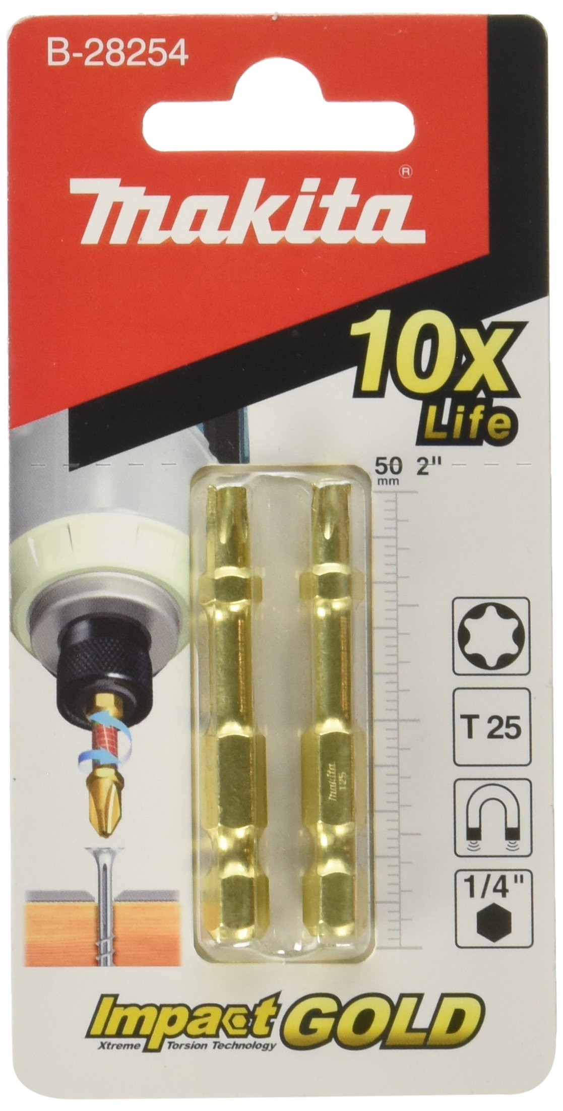 Makita Multi-Colour B-28254 Impact Gold Torsion Bits, 50Mm