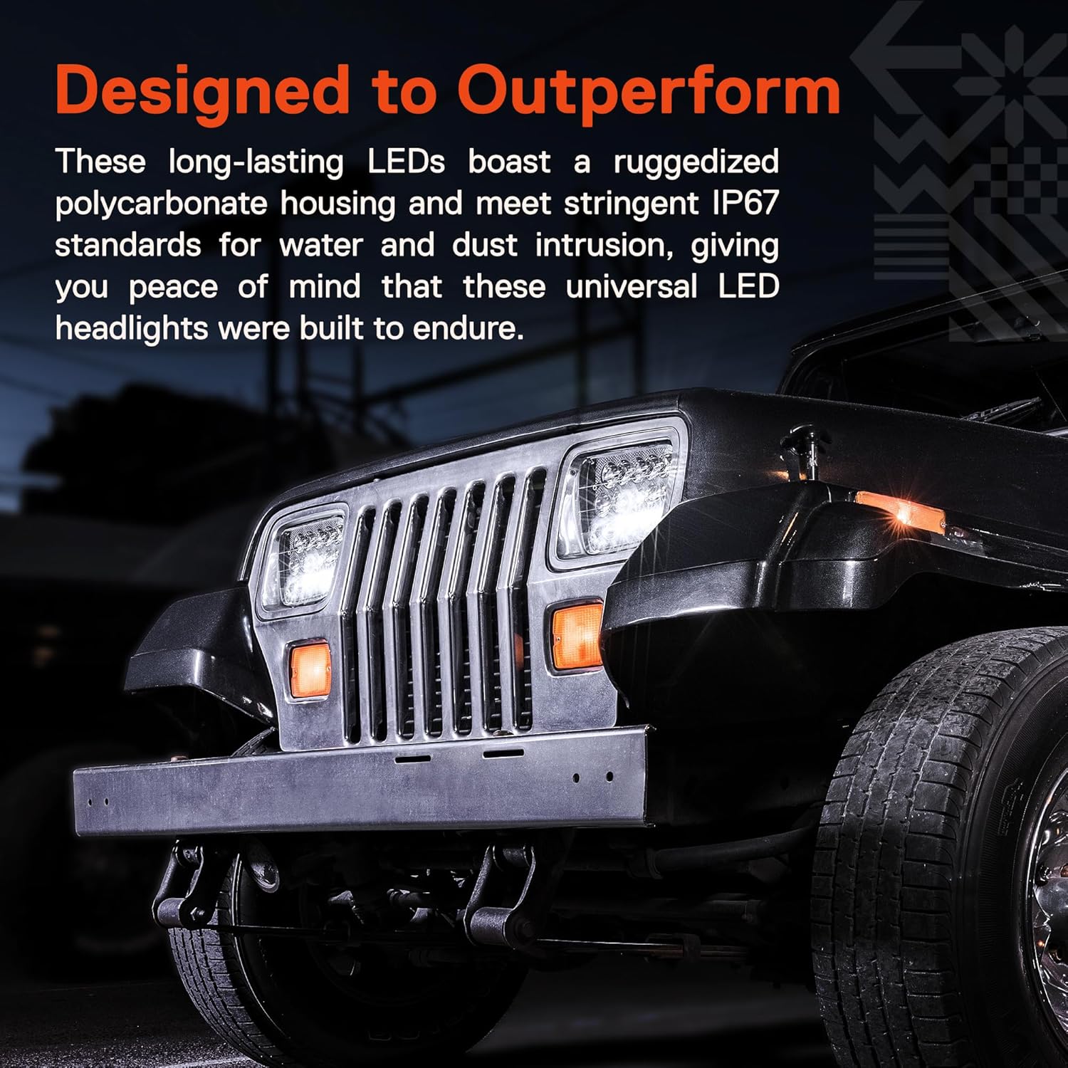 TRUE MODS 7x6 5x7 H6054 Black LED Headlights H4 Sealed Beam Replacement Lamp for Jeep Wrangler YJ Cherokee XJ Chevy Express Blazer S10 Van GMC Savana Ford Econoline E150 Nissan D21 Toyota Pickup Truck