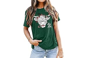 Merry Christmas T-shirt with Highland Cow