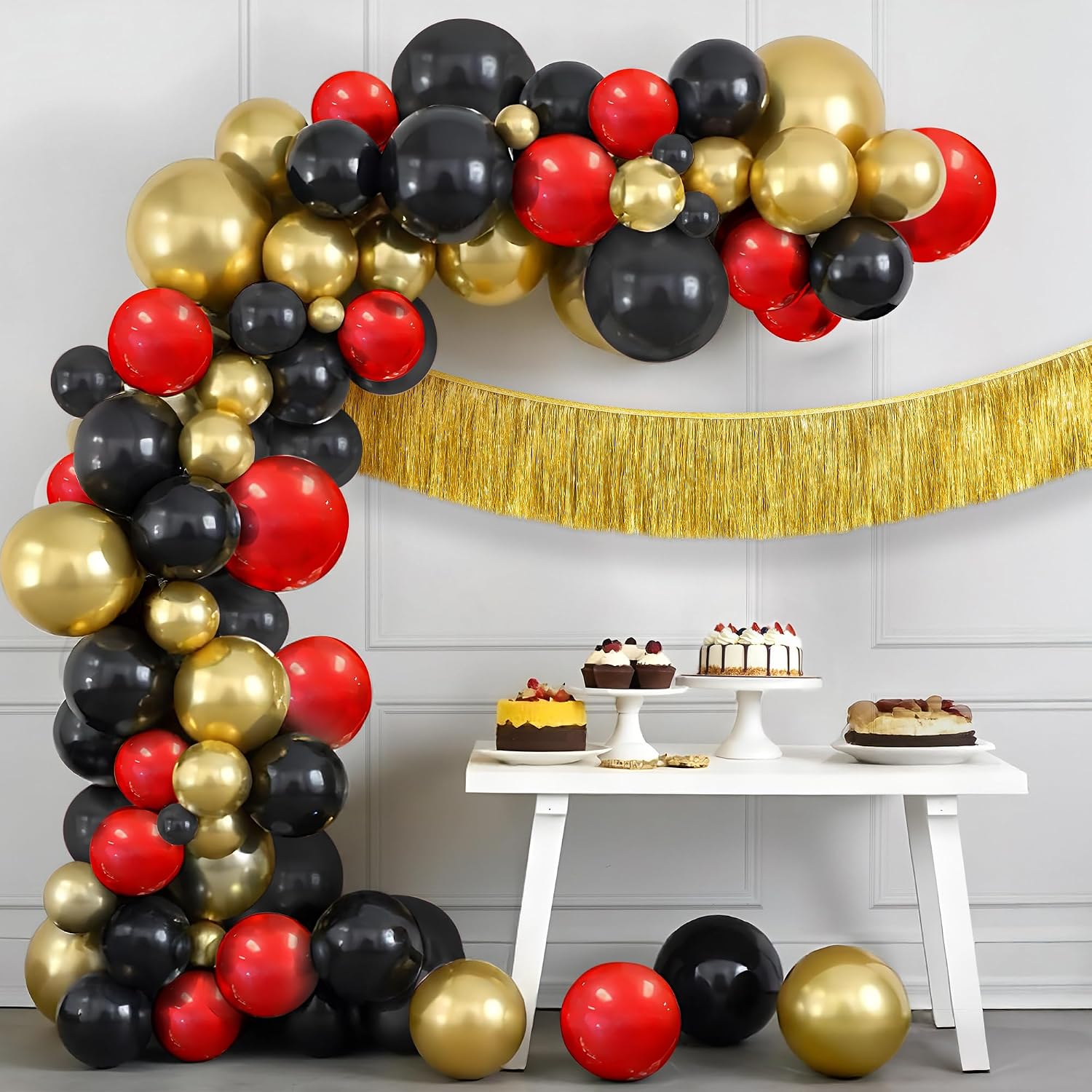 Katchon, Red Black and Gold Balloon Arch Kit - Huge, Pack of 90 | Black Red and Gold Balloons for Anniversary, Wedding and Birthday Decorations | Wedding Decor
