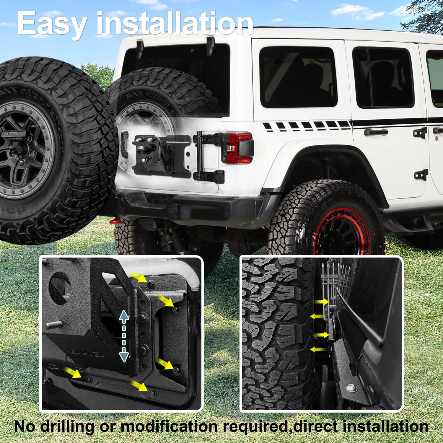 GNG Adjustable Spare Tire Lift Compatible for 2018-2025 Jeep Wrangler JL Heavy Duty Spare Tire Carrier up to 43 inches Spare Wheel Holder Rack Mount Relocation〔Black〕