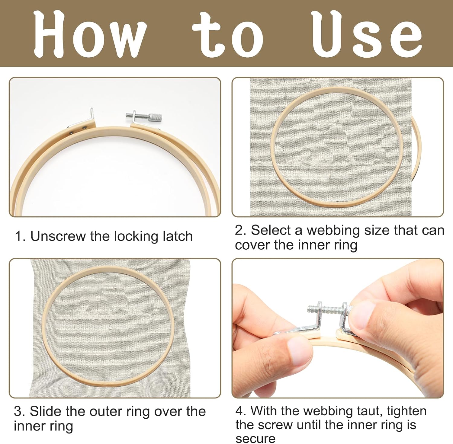 2 Pack Embroidery Hoops, 6 Inch Round Embroidery Hoops, Natural Wood Cross Stitch Hoop with Adjustable Screw for Friendly Embroidery, Cross Stitch, Craft & Beginner, and DIY Decoration