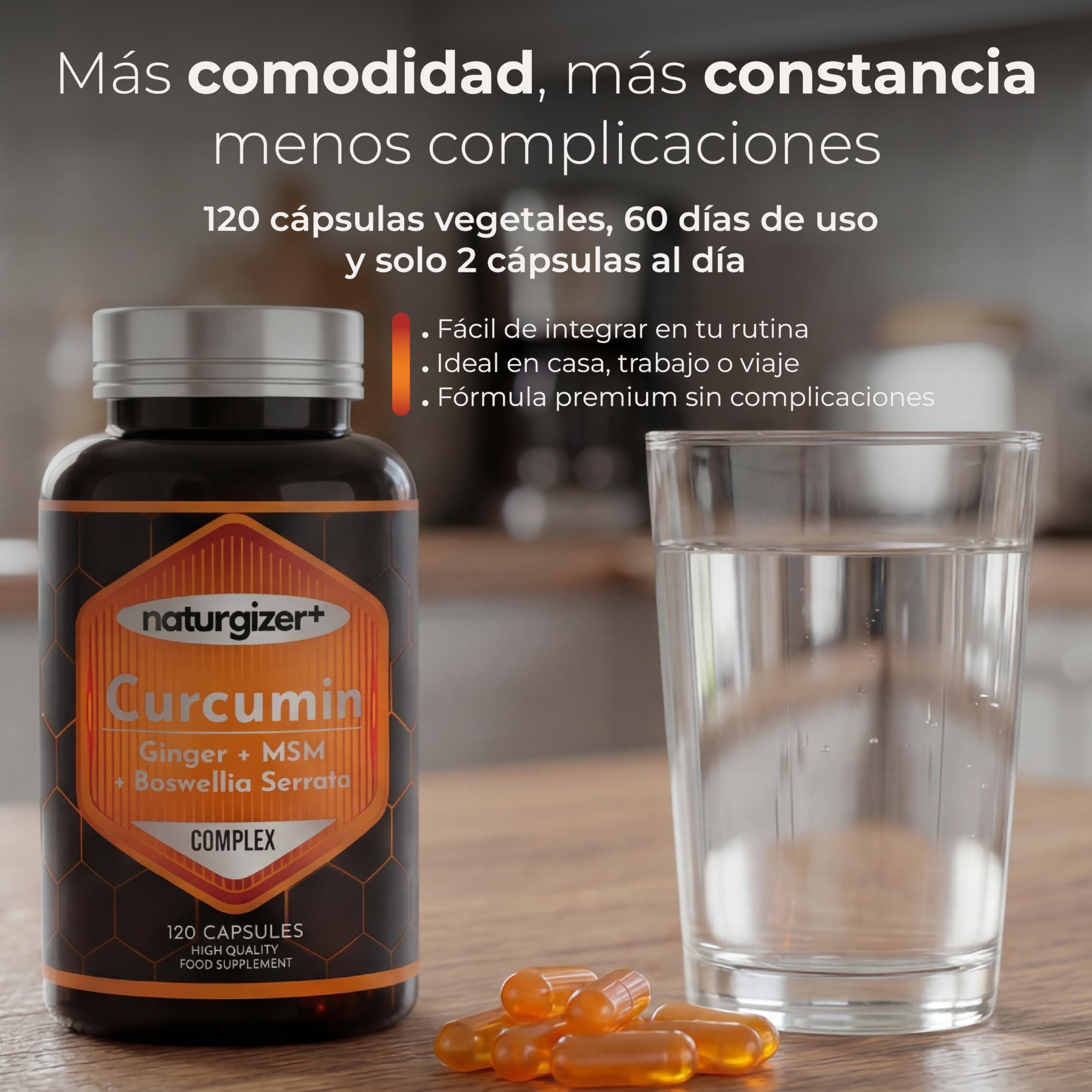 Cúrcuma LIPOSOMAL Complex con Jengibre, Boswellia, MSM | Alta Absorción | Apoyo Premium para Articulaciones, Músculos y Digestión | Curcumina en Cápsulas Vegetales |120 Cápsulas (60 Días) Naturgizer+ - 5