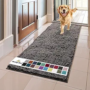 Muddy Mat® Original Dog Door Mat for Muddy Paws, Super Absorbent Microfiber, Non-Slip Washable Pet Rug, Quick Dry Chenille Entryway Carpet, Machine Washable Indoor Outdoor mat, Charcoal 24"x60"