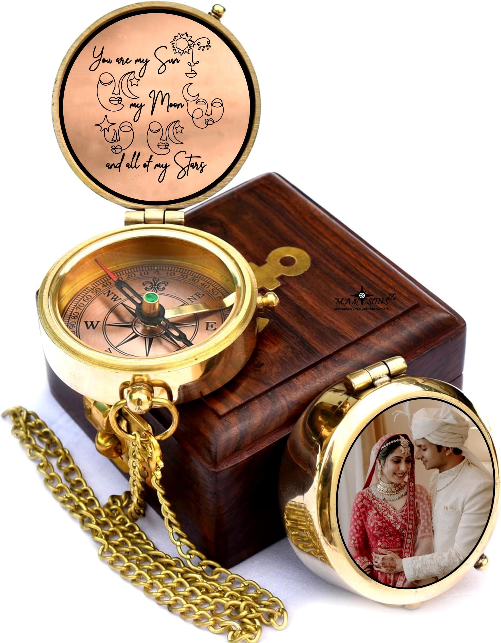 Engraved Brass Compass With Leather Case - "Not All Those Who Wander Are Lost" Travel Gift