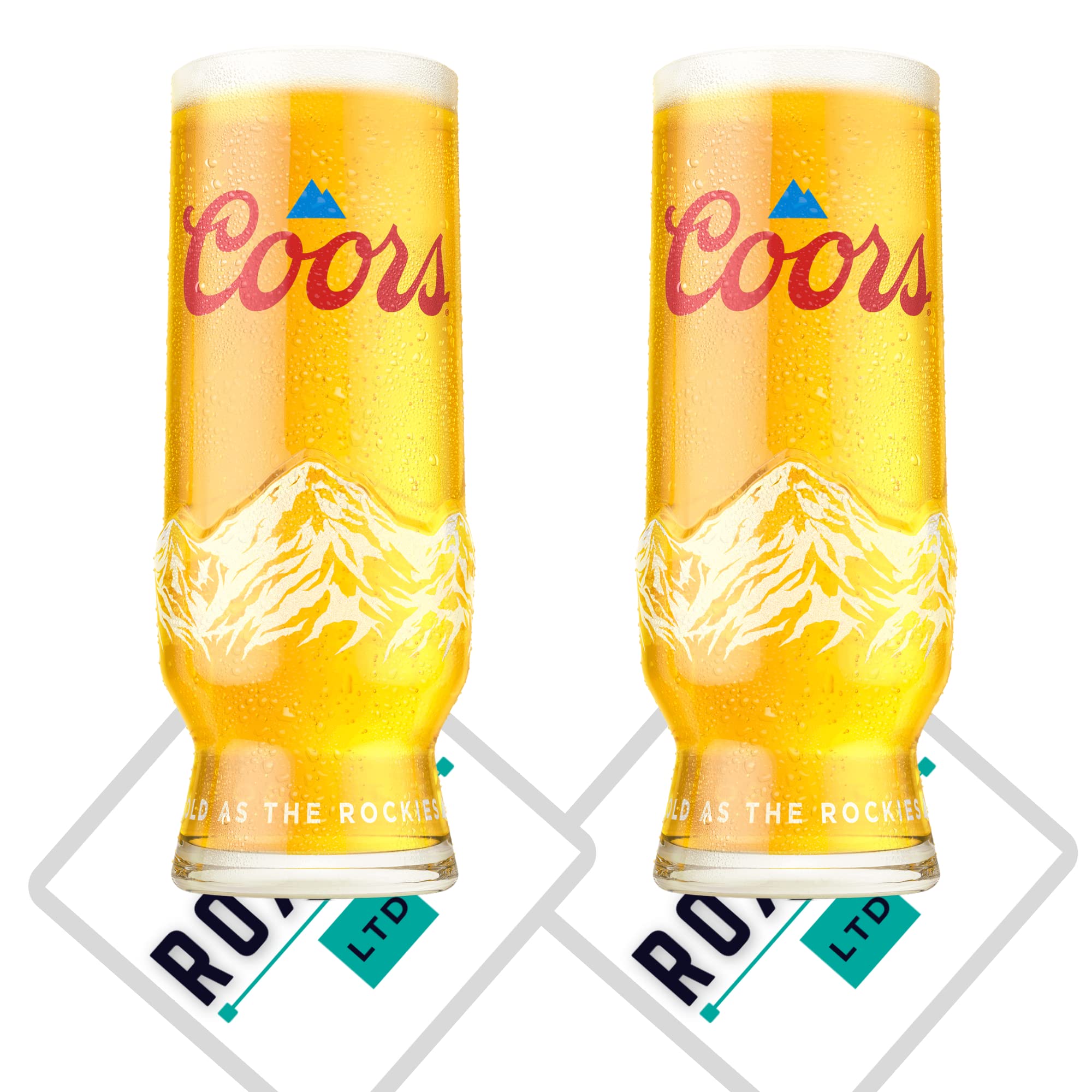 2 x Roxley Coors Official 2021 Light Pint Beer Lager Glass (Set of 2 Glasses) + 2 Branded Beer mats