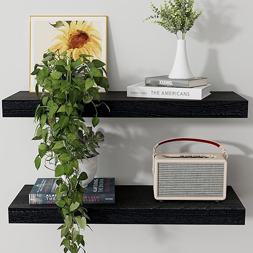 Miniatura 6 de Axeman Estantes flotantes, paquete de 2 estantes de pared modernos de madera maciza de 8 pulgadas de profundidad para almacenamiento, estantería de