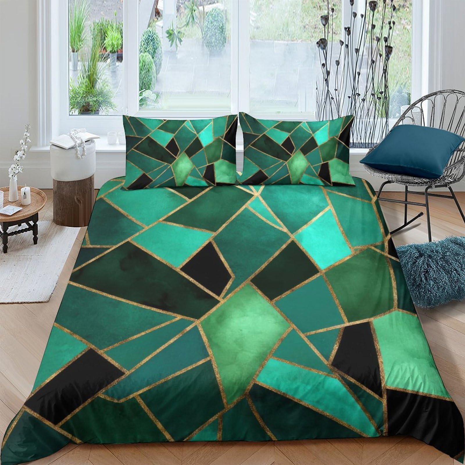Ctjqhvkz Style-6 3D Printed Emerald Geometric Fitted Sheet Microfiber Slip-Resistant Art Deco Mattress Cover For Bedroom Guest Room Decor Single（135X200cm）