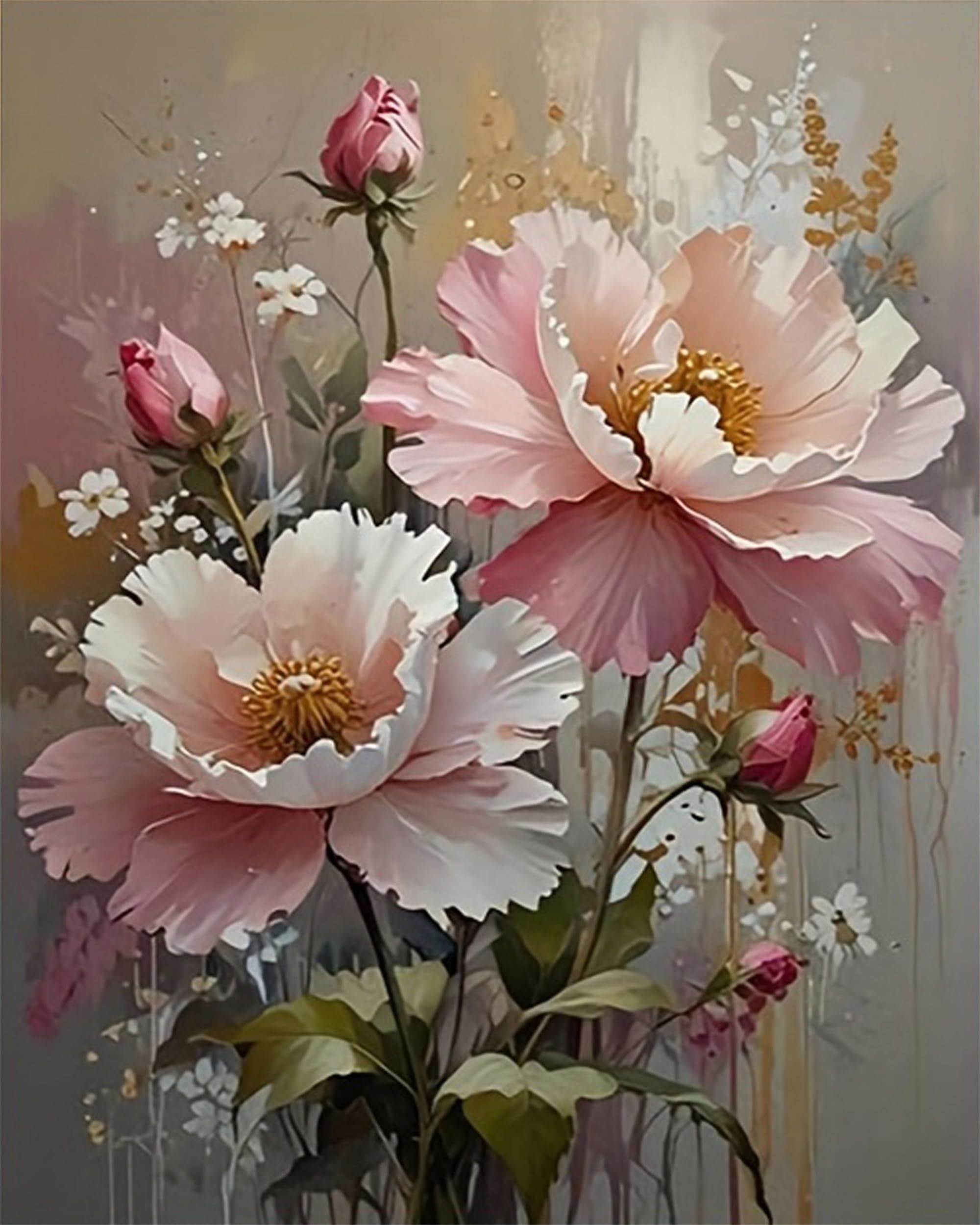 Nianxi Flower Paint by Numbers for Adults,Peony Painting by Number Kits on Canvas,Easy DIY Cheerful Painting for Beginners,Home Wall Decor (Pink Blossoms)