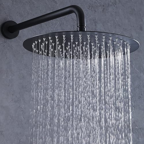 Miniatura 7 de Juego de grifo de ducha de 3 asas con ducha de mano, cabezal de ducha de lluvia de 10 pulgadas con ducha de mano, montado en la pared, negro mate