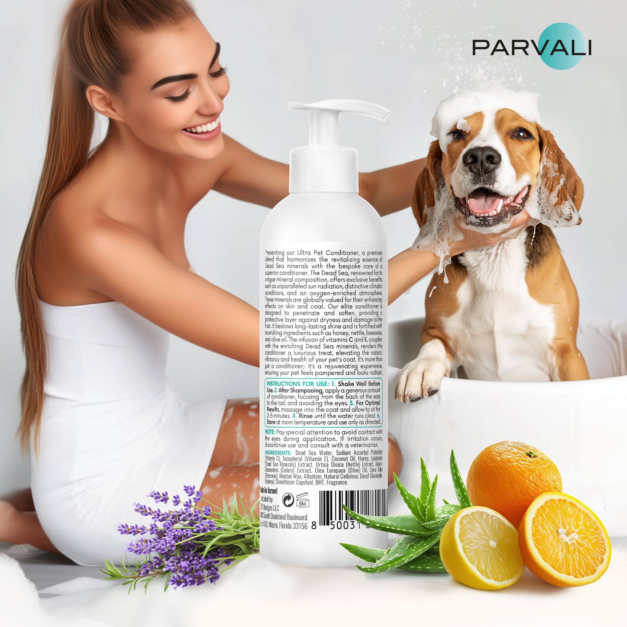 PARVALI Natural Dead Sea Classic Dog Conditioner (250 ml, 8.45 fl oz). Softens and Penetrates Hair, All Breeds Anti-Dryness Protection. Fortified with Honey, Nettle, Beeswax, and Olive Oil. Enjoy!