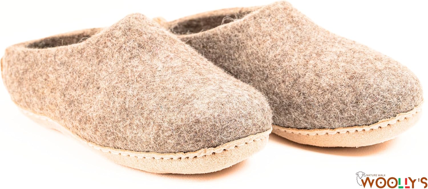 Woolly's Indoor Open Heel Slippers With Leather Sole | Premium New Zealand Wool | Handcrafted with Italian Design | Soft, Breathable & Ordor Free