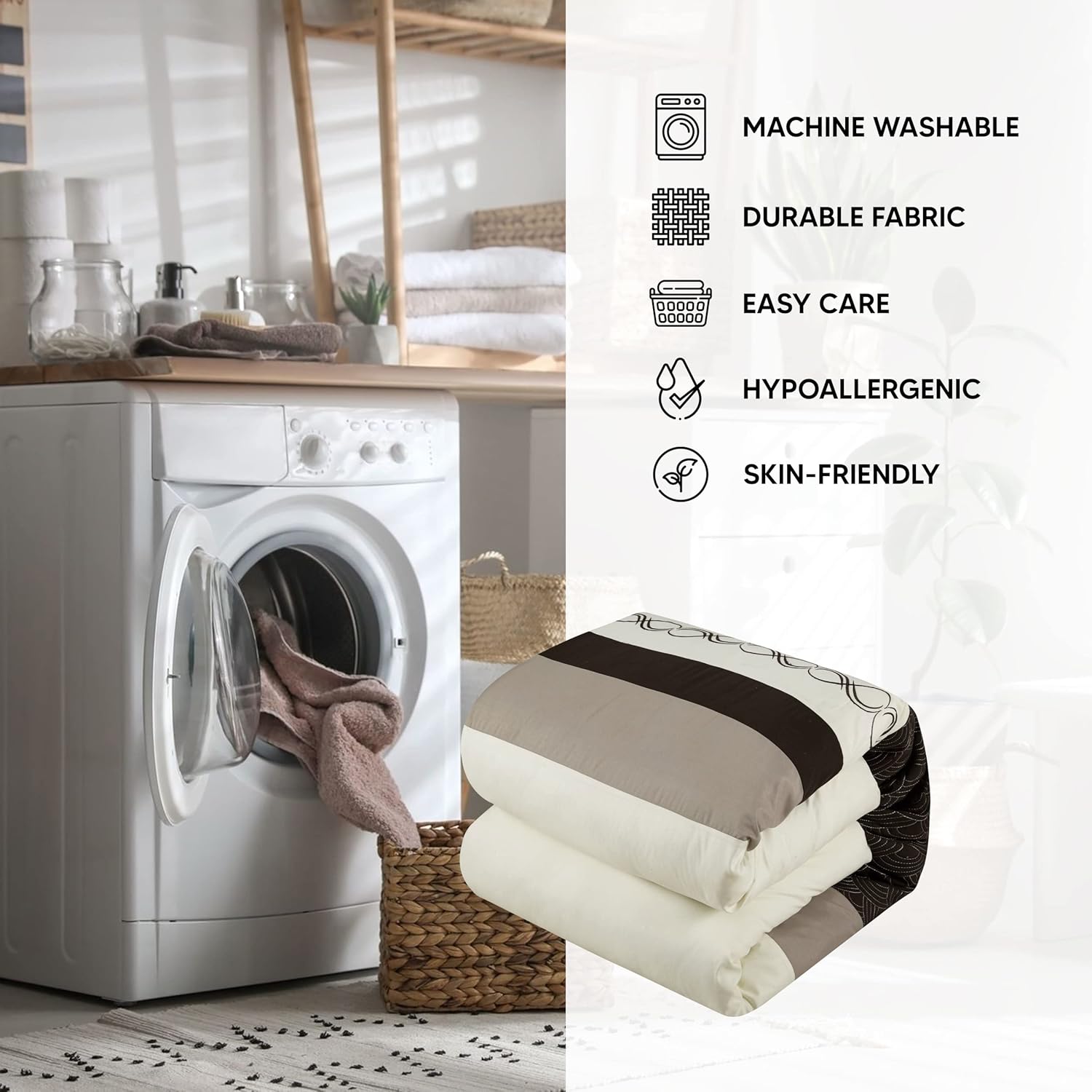 Chic Home Idit 24 Piece Comforter Set Color Block Embroidered Design Complete Bag Bedding, Queen, Beige : Home & Kitchen