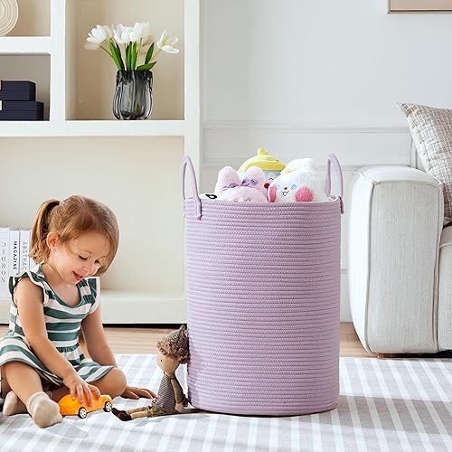 Miniatura 64 de Cesta de cuerda tejida negra de 62 litros, cesta de lavandería para ropa alta y moderna cesta de almacenamiento para manta en sala de estar