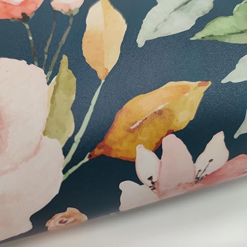 Miniatura 5 de UniGoos Papel tapiz floral con fondo azul marino, autoadhesivo, extraíble, acuarela, flores, vinilo, papel de pared para estantería, encimera,
