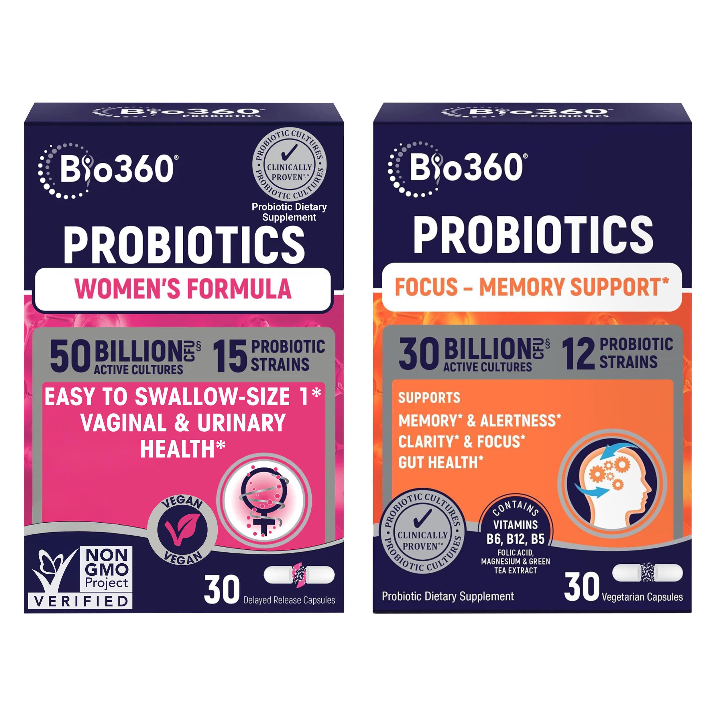 Probiotic Bundle for Vaginal Health & Brain Support – 50B CFU + 30B CFU with 15 Strains – Supports pH Balance, Vaginal Flora, Memory, Focus, Immunity, Digestion, & Mental Clarity – Shelf Stable