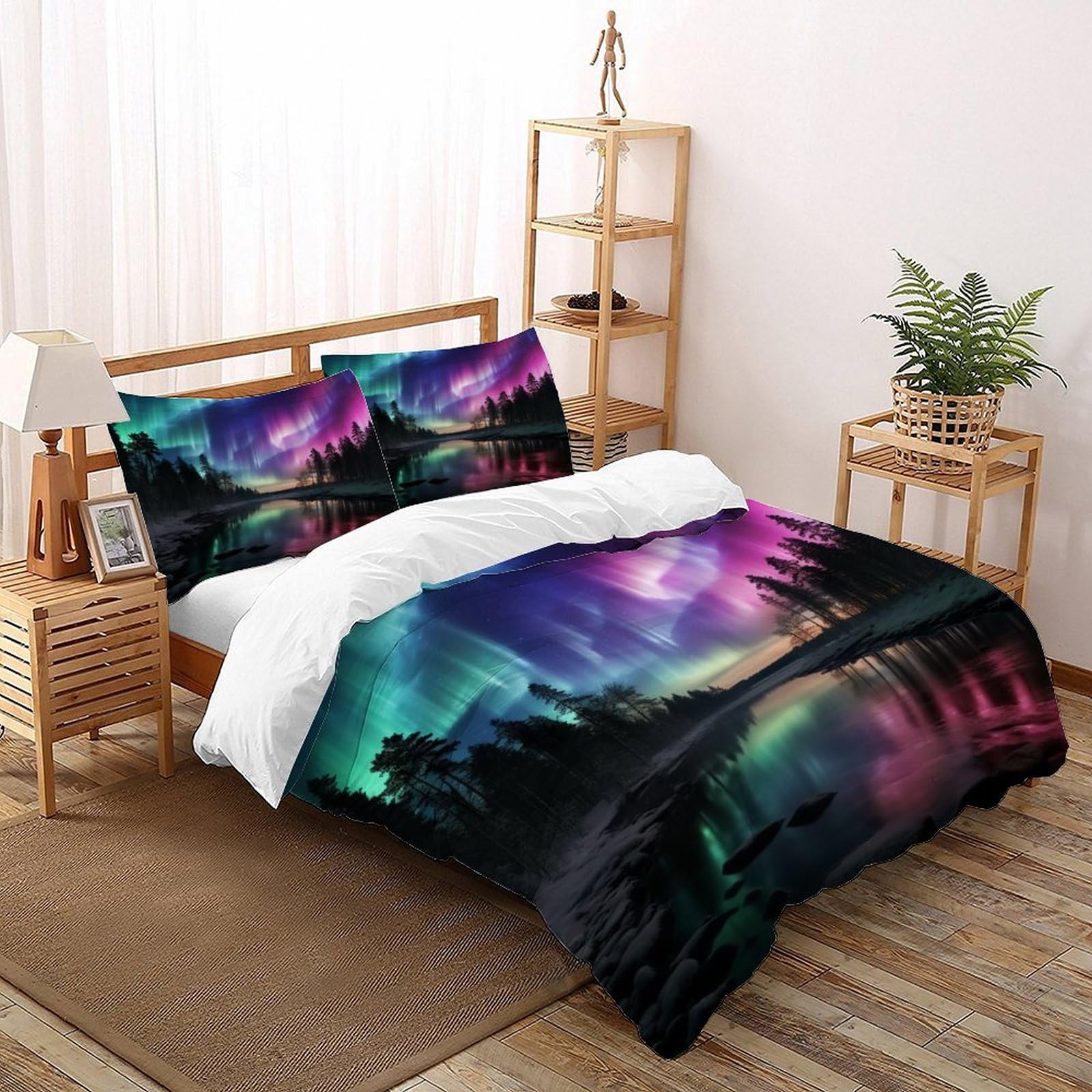 Housse de couette microfibres Aurores Norvège lit Super King ultra doux