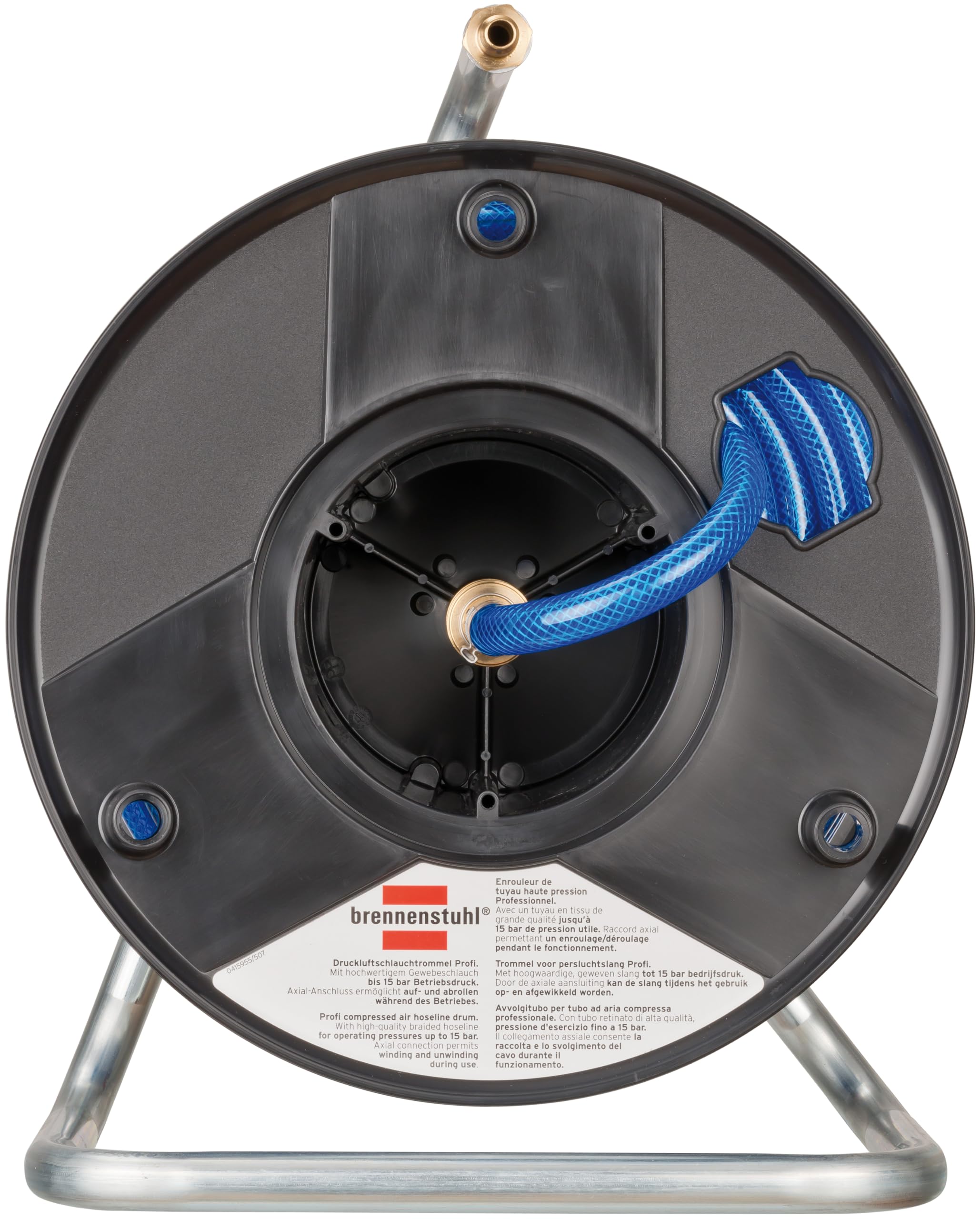 Brennenstuhl Druckluftschlauchtrommel Anti Twist (18,5m Schlauch + 1,5m Verbindungsschlauch, mit Metall-Einhand-Schnellkupplungen und Wandhalterung, Made in Germany)