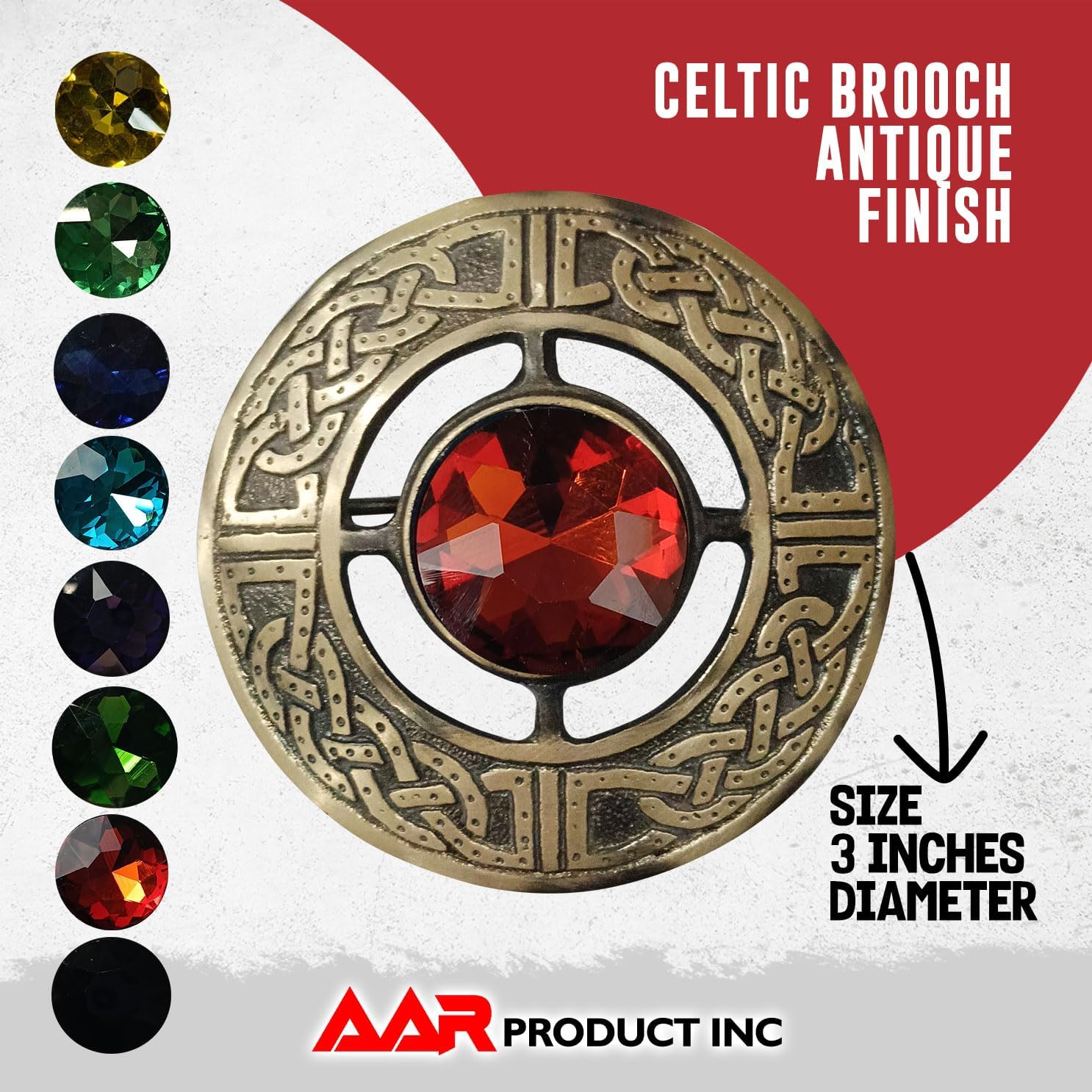 AAR Men's Kilt Brooch Pin Stones Scottish Fly Plaid Celtic Antique Plated Norse Vintage Jewelry - Image 3