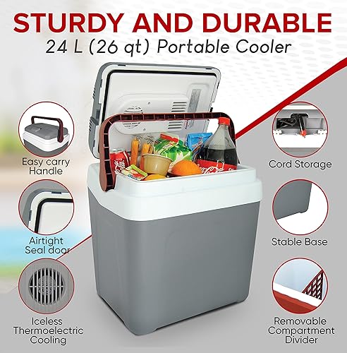 Miniatura 2 de Koolatron Enfriador eléctrico portátil enchufable para automóvil de 12 V, 25 L (26 cuartos de galón), nevera portátil eléctrica sin hielo para